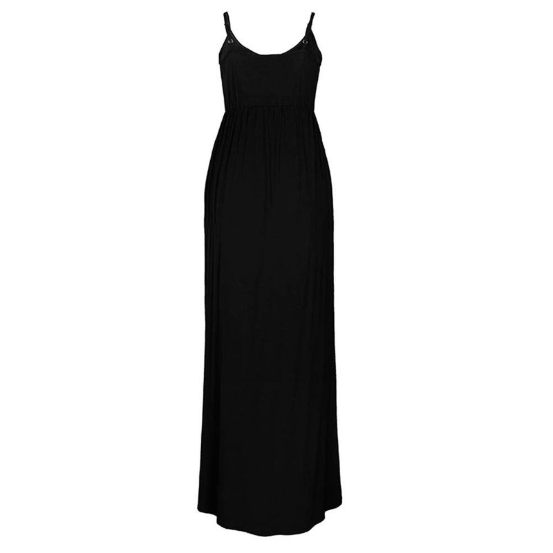 PRIMODA Women's Summer Casual Sleeveless V Neck Adjustable Spaghetti Strap Maxi Long Dress(Black,XL) - Image 4